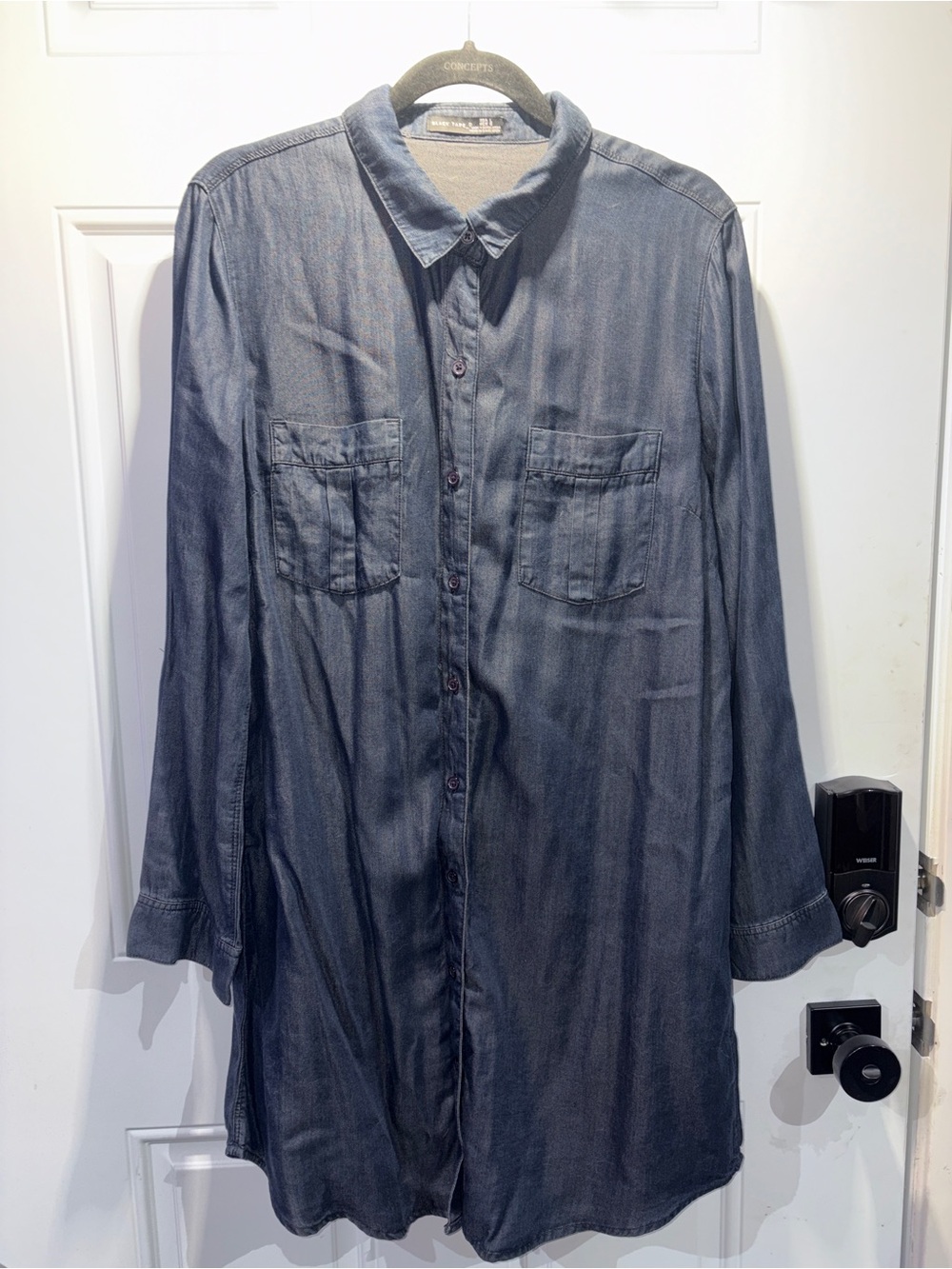 Black Tape_ Long Sleeve Dark Blue Tunic Dress